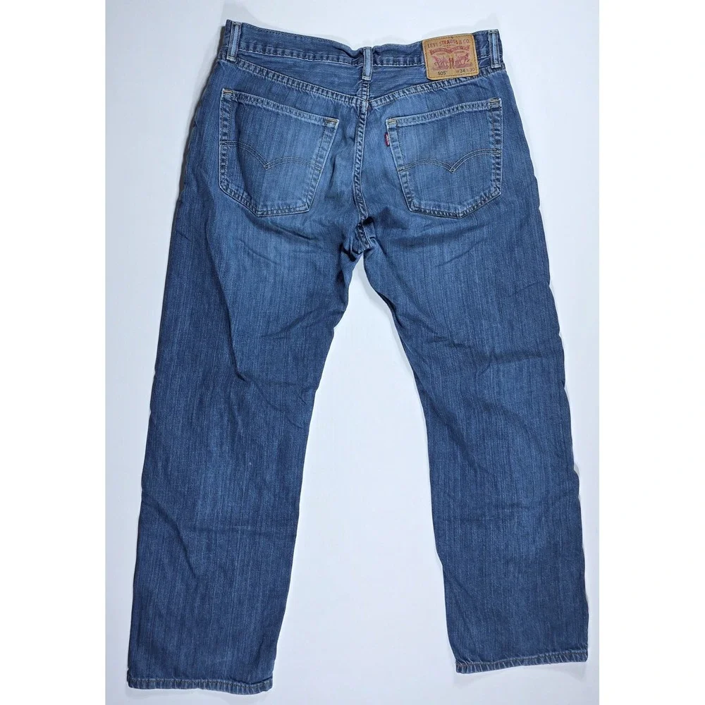 Levis 505 Regular Fit Straight Leg Blue Denim Jeans Mens 34x30 Medium Wash